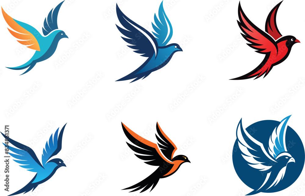           Flying bird logo icon silhouette vector illustration.
