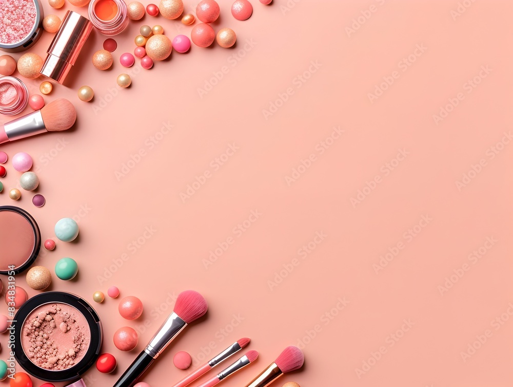 Carnival Atmosphere Elevates Cosmetics on Minimalist Soft Peach Background Carnival Atmosphere Elevates Cosmetics on Minimalist Soft Peach Background