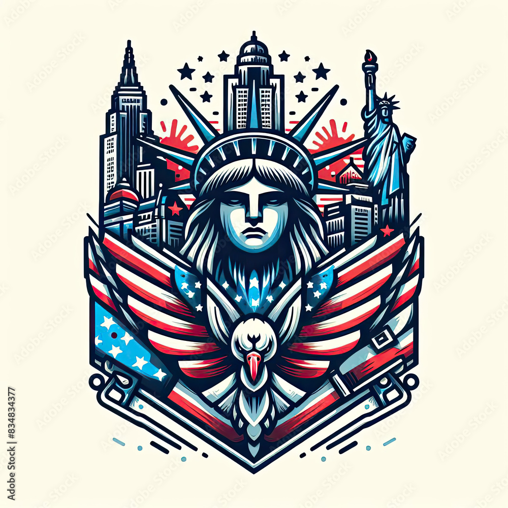 Naklejka premium 4th of July Independence Day of America logo and background