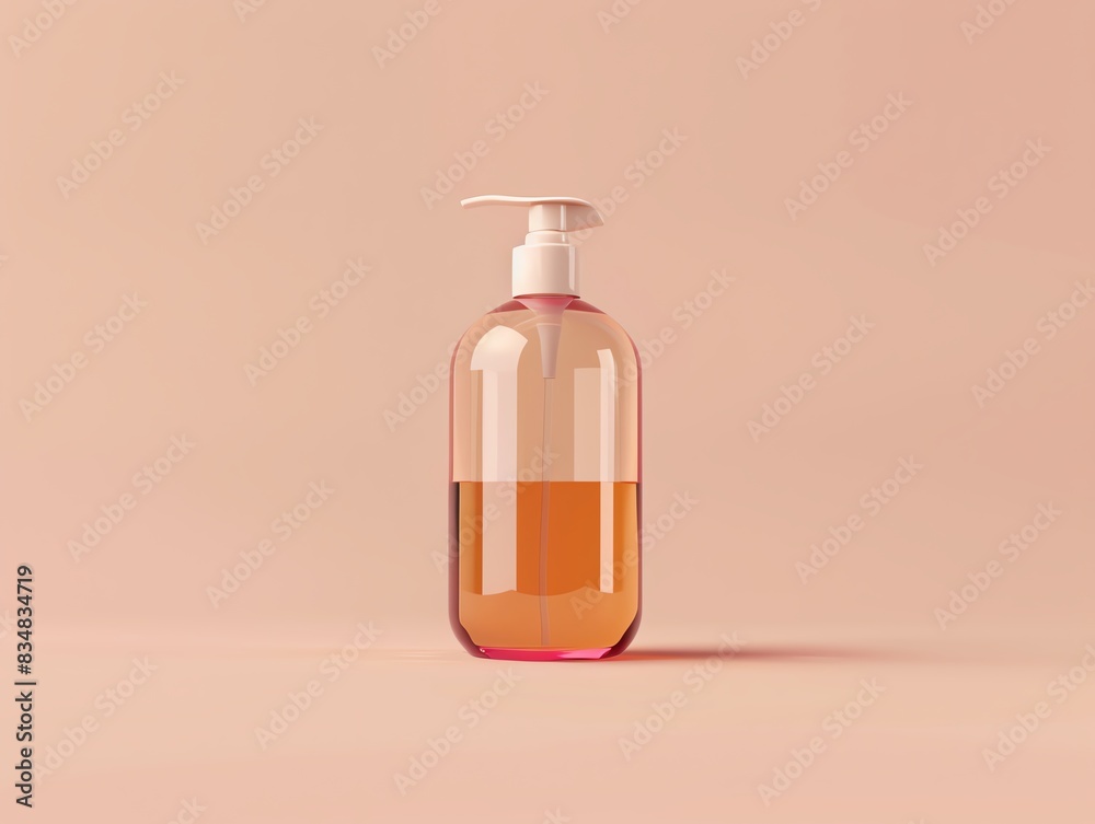 A 3D render of a nourishing hair serum in a pump bottle A 3D render of a nourishing hair serum in a pump bottle