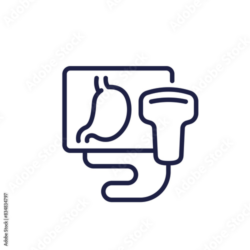 stomach ultrasound line icon, abdominal ultrasonography vector