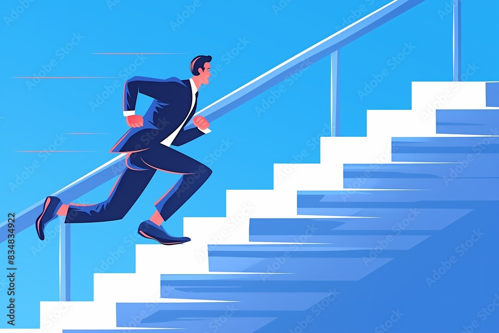 illustration of a businessman running up the stairs with copy space illustration of a businessman running up the stairs with copy space