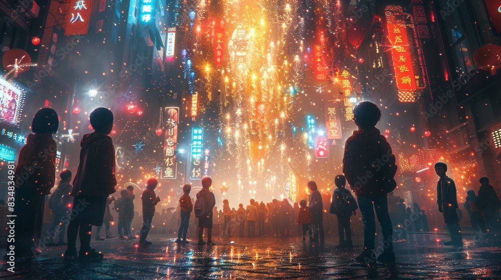 Obraz premium Illustration of kids enjoying a magic show at a Children's Day party.