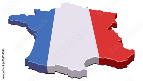 3D map of France in the colors of the French tricolor flag (cut out)