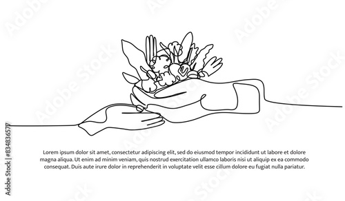 Continuous one line design of awareness food safety.Minimalist style vector illustration on white background.