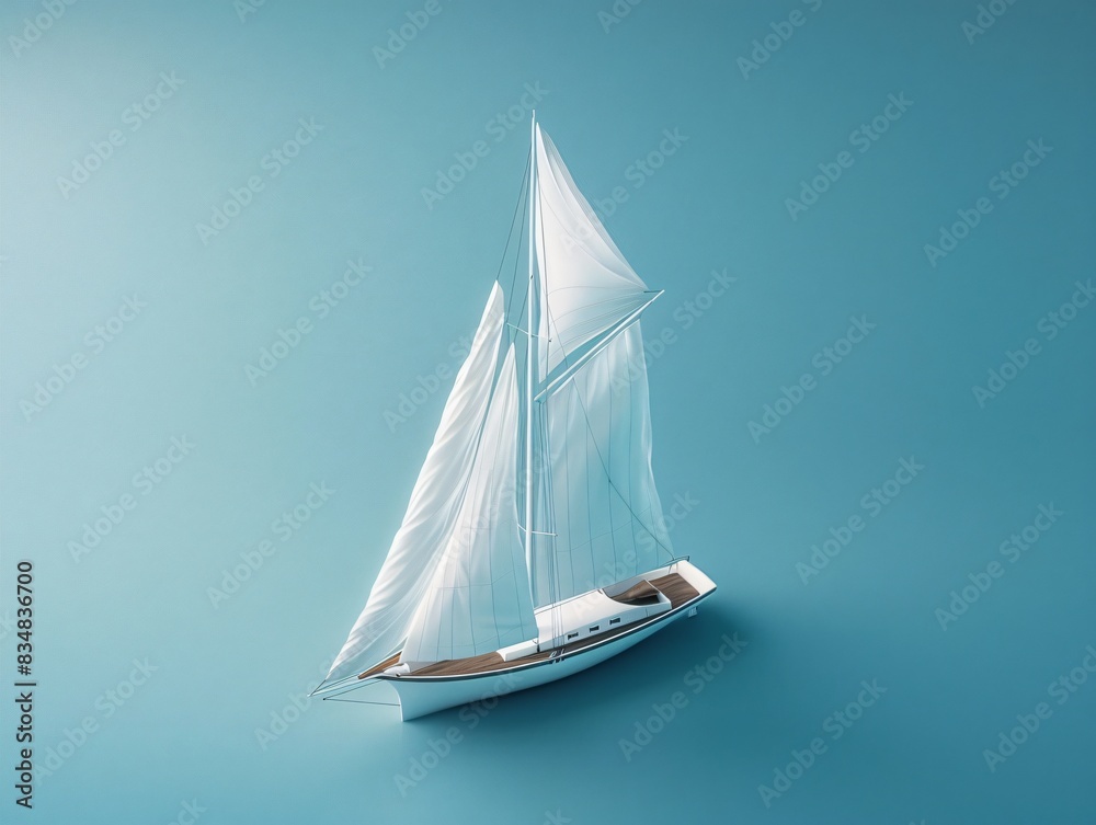 Sailboat in blue water with white sail Sailboat in blue water with white sail