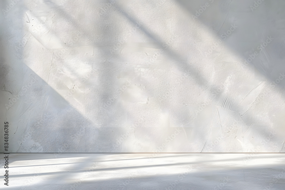 Minimal abstract light gray background for product presentation. Shadow and light from windows on plaster wall. Minimal abstract light gray background for product presentation. Shadow and light from windows on plaster wall.