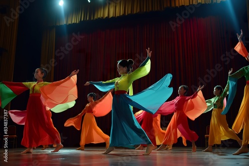 Talented performers from Vietnam Dance Academy showcase their exquisite dance routine on a stage. © Joaquin Corbalan