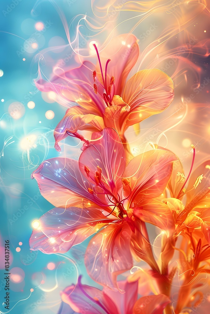 Fototapeta premium Close Up of Beautiful Pink and Orange Flower with Soft Light