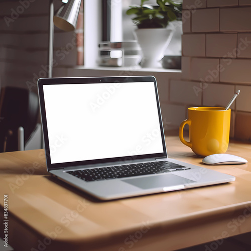 Laptop screen for mockup on desk, generated ai