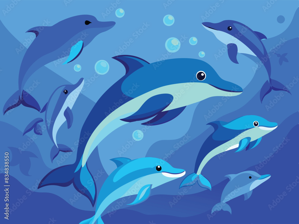 Cartoon drawing dolphins in the seascape- Cartoon drawing dolphins in the seascape-