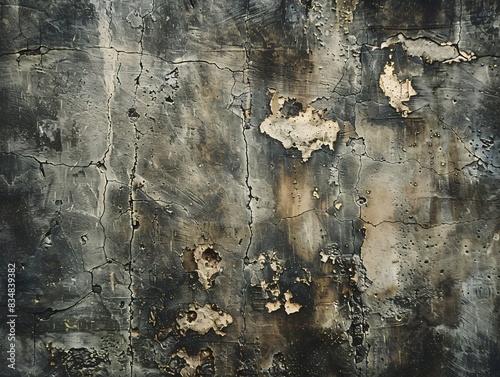 Fire hydrant in center of peeling paint on wall