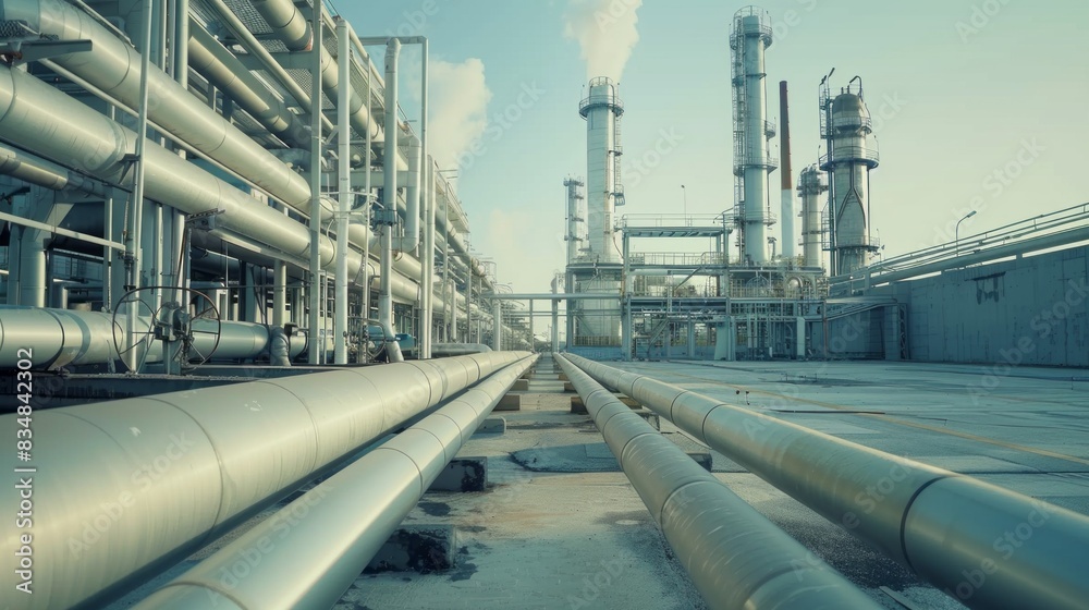 A large industrial plant with many pipes and a lot of smoke A large industrial plant with many pipes and a lot of smoke