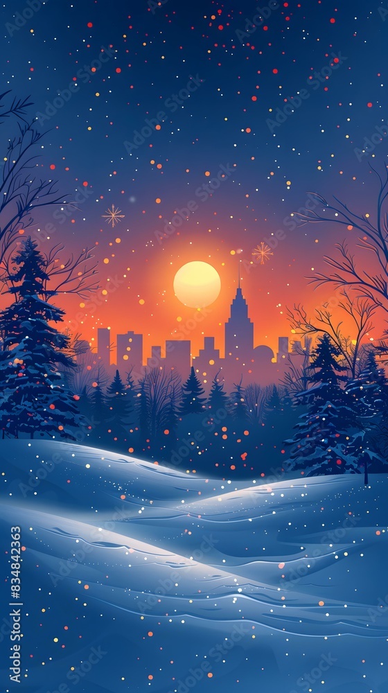 Fototapeta premium cityscape in winter snow night