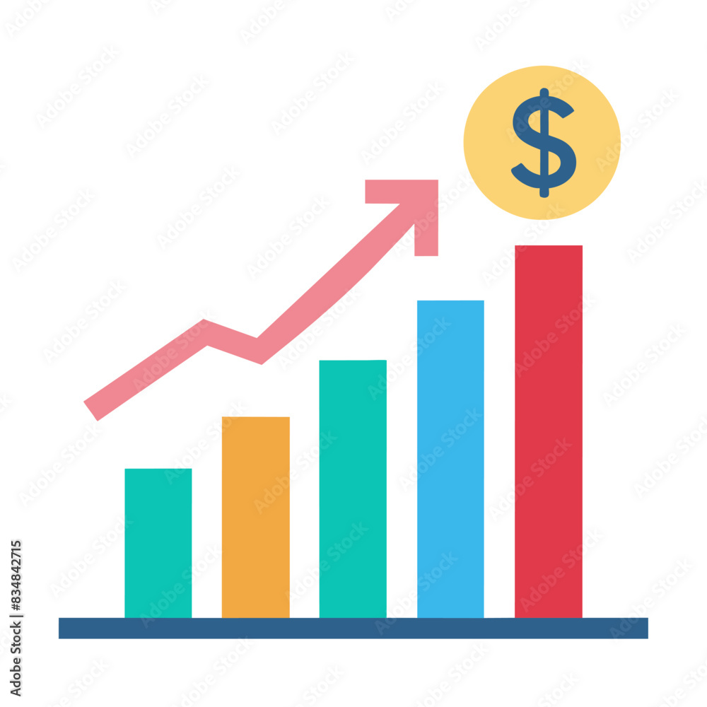Financial growth chart with rising dollar symbol, arrow, graph, profit, business, success, and more Financial growth chart with rising dollar symbol, arrow, graph, profit, business, success, and more