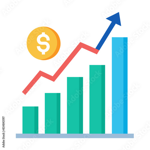 Financial growth chart with rising dollar symbol, arrow, graph, profit, business, success, and more