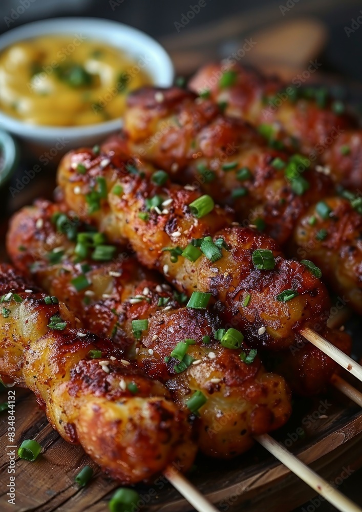 Corn Dog - Corn dog with a crispy coating and a side of mustard. Corn Dog - Corn dog with a crispy coating and a side of mustard.