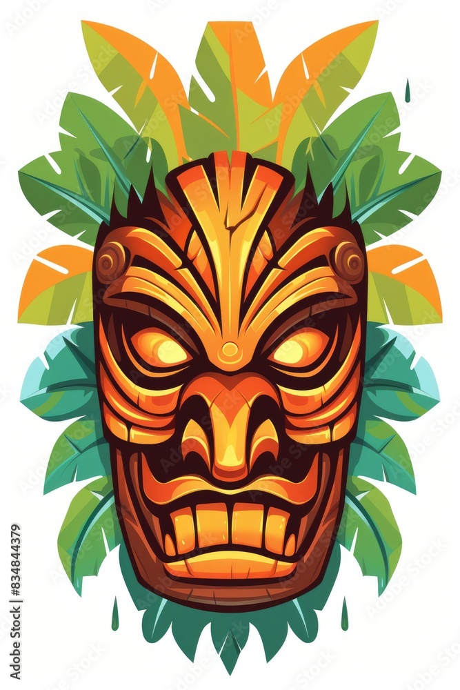 Illustration of a tropical Tiki mask. Symbol of a wild tribe in the jungle on white background. Illustration of a tropical Tiki mask. Symbol of a wild tribe in the jungle on white background.