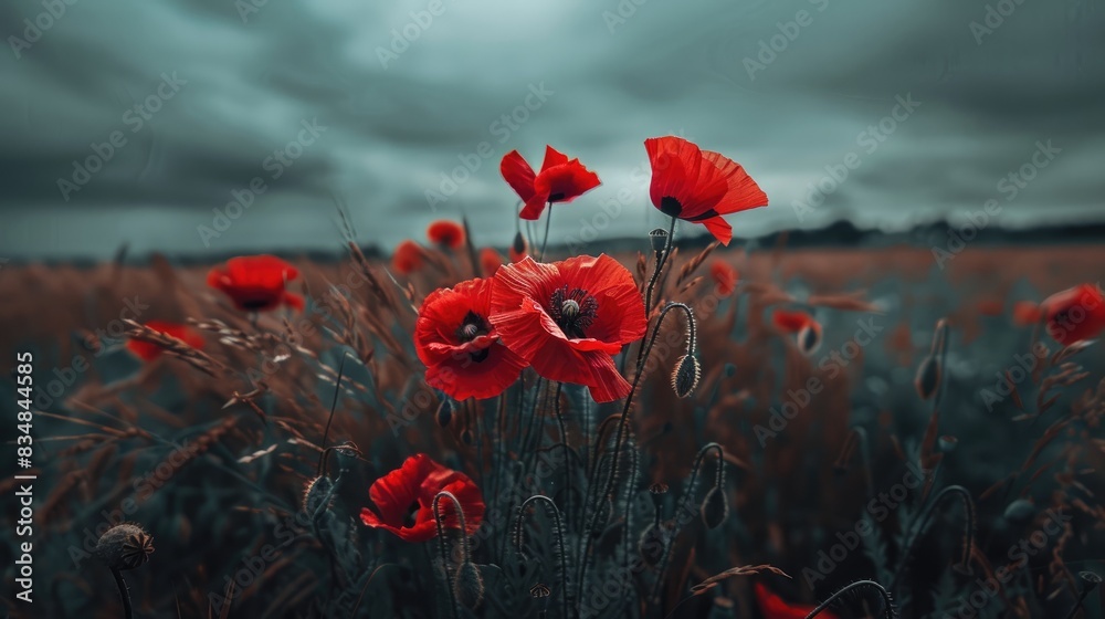 Obraz premium Field of red poppies and green wheat