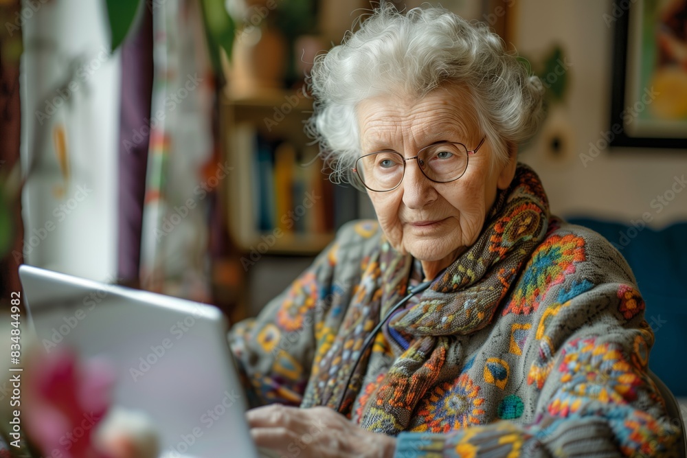 Elderly woman learning to use a laptop computer Elderly woman learning to use a laptop computer