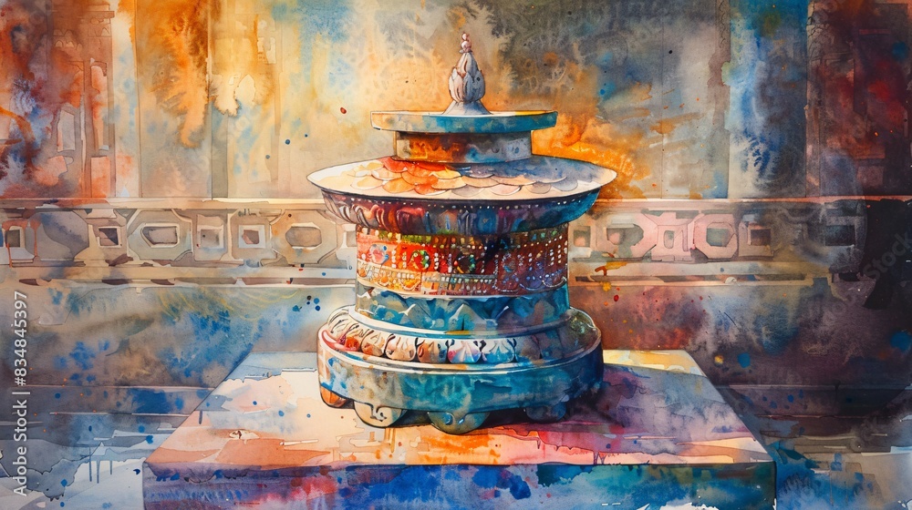 Fototapeta premium Bird on fountain painting
