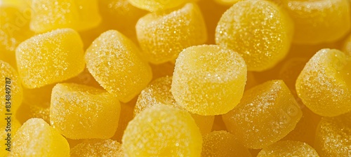 Lemon Yellow, sugar-coated, dome-shaped, sour gummies photo
