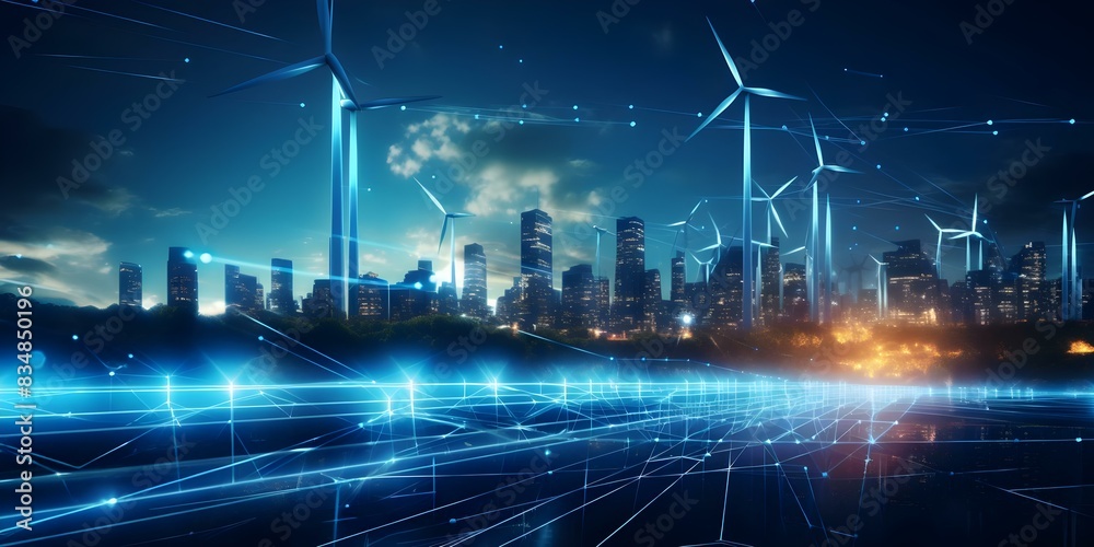 Naklejka premium Data science optimizes energy consumption in smart grid systems for efficient resource management. Concept Data Science, Energy Consumption, Smart Grid Systems, Resource Management