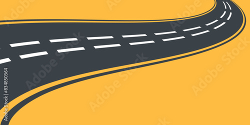 Winding road. Journey traffic curved highway. Road to horizon in perspective. Winding asphalt empty line isolated vector concept