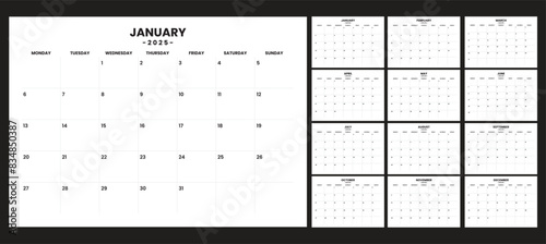 Simple set calendar 2025, start on monday