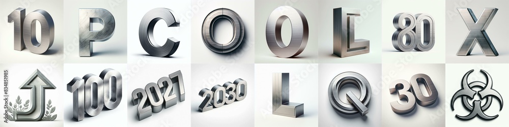 Fototapeta premium Brushed steel metal Lettering Typeface. AI generated illustration