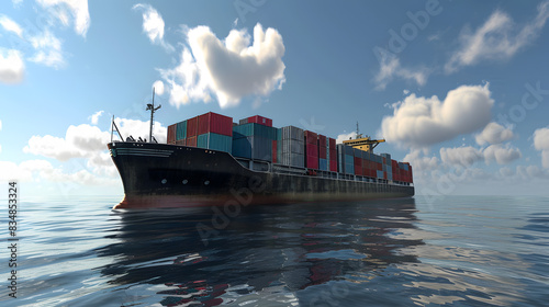 A ship for transporting cargo containers and also unloading it at the docks of a cargo port. AI Generated