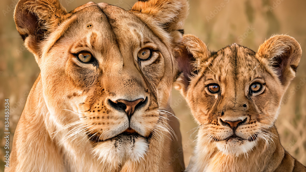 African lioness portrait with maternal gaze and protective instinct African lioness portrait with maternal gaze and protective instinct