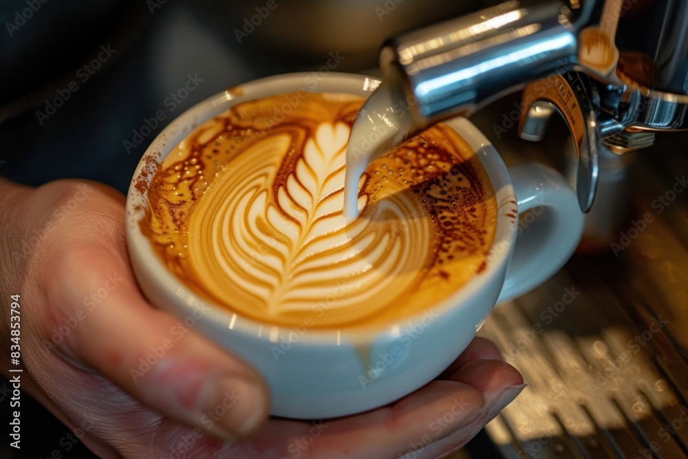 A barista crafts a perfect latte, turning a blank mockup into a work of art with professionalism and precision. A barista crafts a perfect latte, turning a blank mockup into a work of art with professionalism and precision.