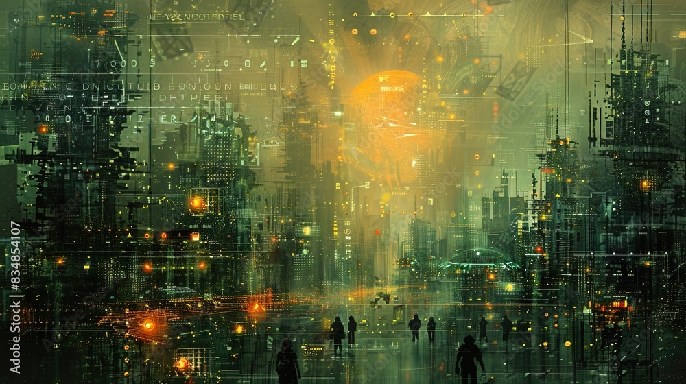 Obraz premium Cybernetic universe depicted in a digital collage showcasing the potential for life 