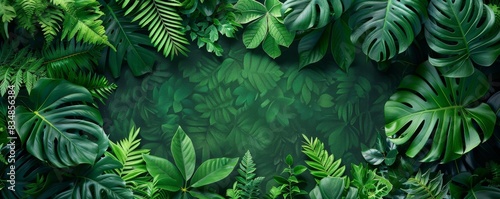 Lush tropical leaves frame a vibrant green background