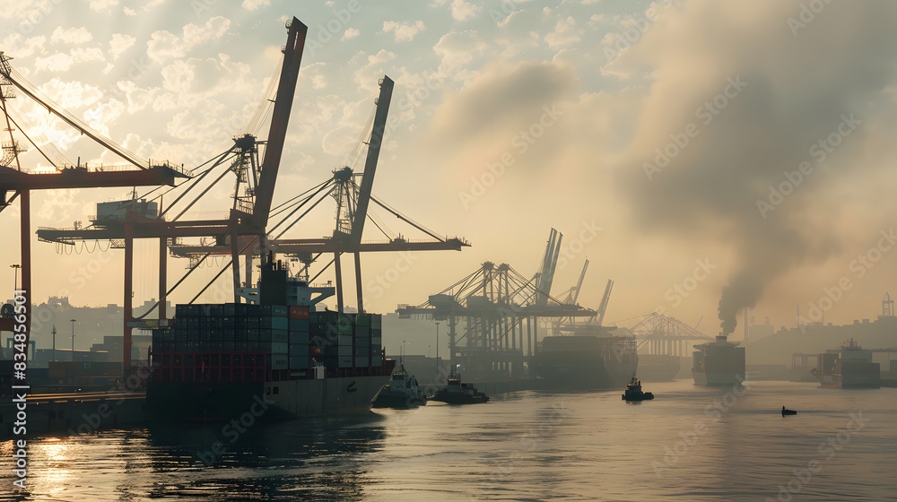 A ship for transporting cargo containers and also unloading it at the docks of a cargo port. AI Generated A ship for transporting cargo containers and also unloading it at the docks of a cargo port. AI Generated