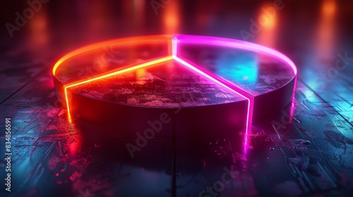 A glowing pie chart with neon segments, set against a dark, futuristic background.