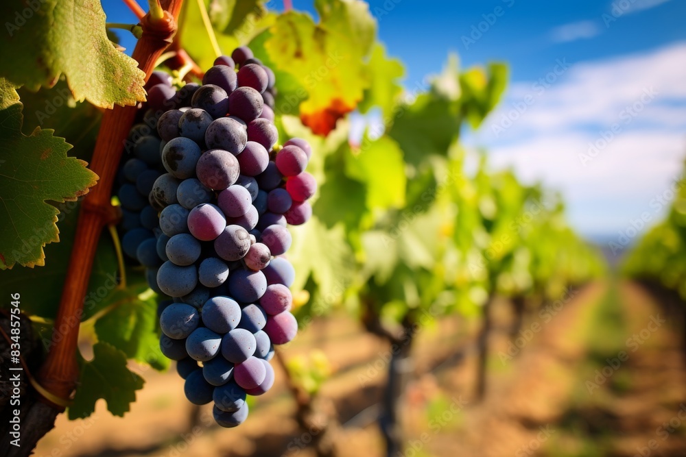 Fototapeta premium Sun-Kissed Grapevines Bearing The Promise Of A Fine Vintage. Generative AI