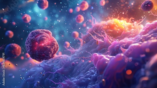 3d illustration of cancer cells. Cancer disease concept. Many cancer tumors photo