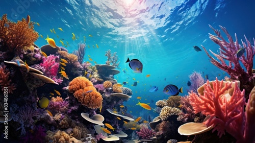 underwater coral reef teeming with colorful fish  photo