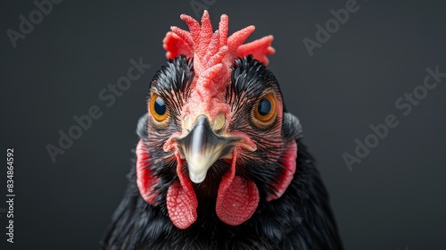 Wallpaper Mural Close-up of a black chicken with a bright red comb against a dark background. Represents concepts of agriculture, poultry, farming, and animal portraiture. Torontodigital.ca