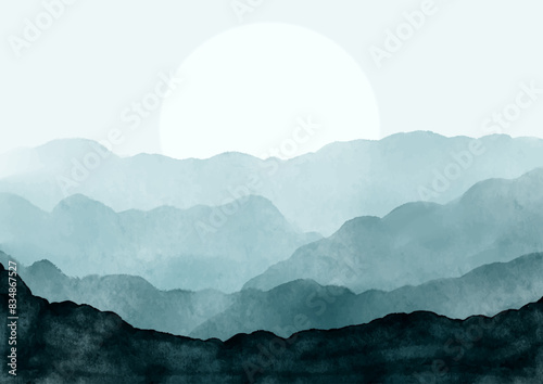 hand painted watercolour mountain landscape design 