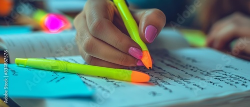 Highlighters help emphasize key points, ensuring important information is easily identified and remembered photo