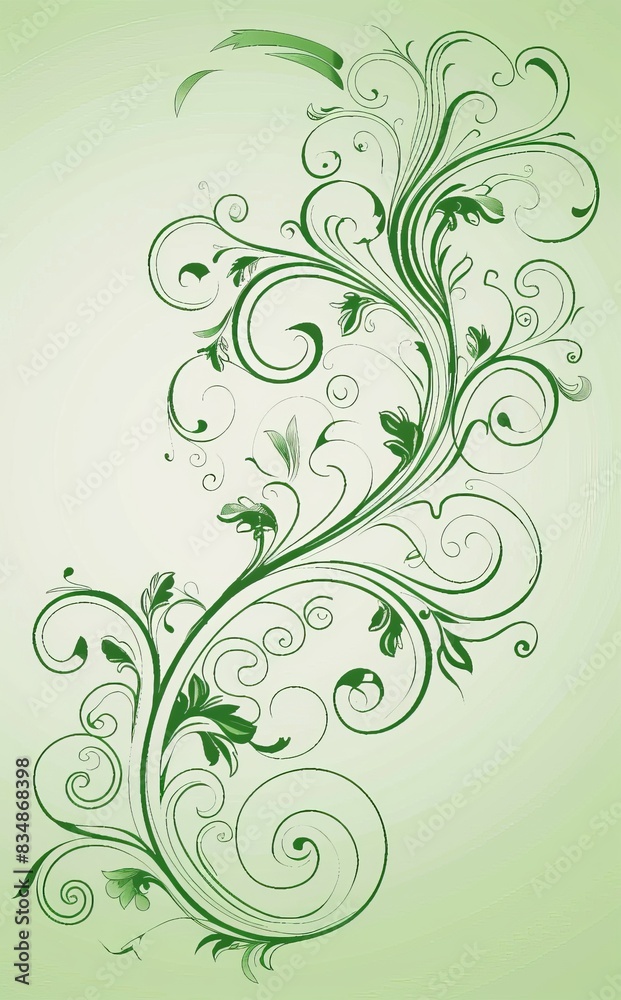 Elegant graphic clip art of swirling floral design in green tones Elegant graphic clip art of swirling floral design in green tones