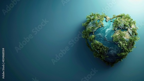 heart shape planet 3d illustration horizontal background. Earth Day banner template  ecology and environment concept