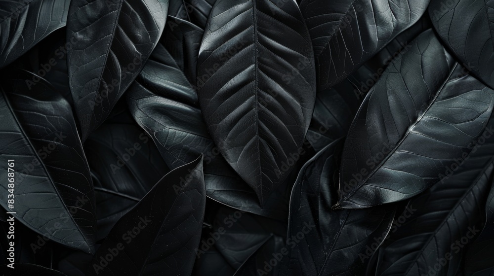 Fototapeta premium Abstract black leaves texture for tropical backgrounds.