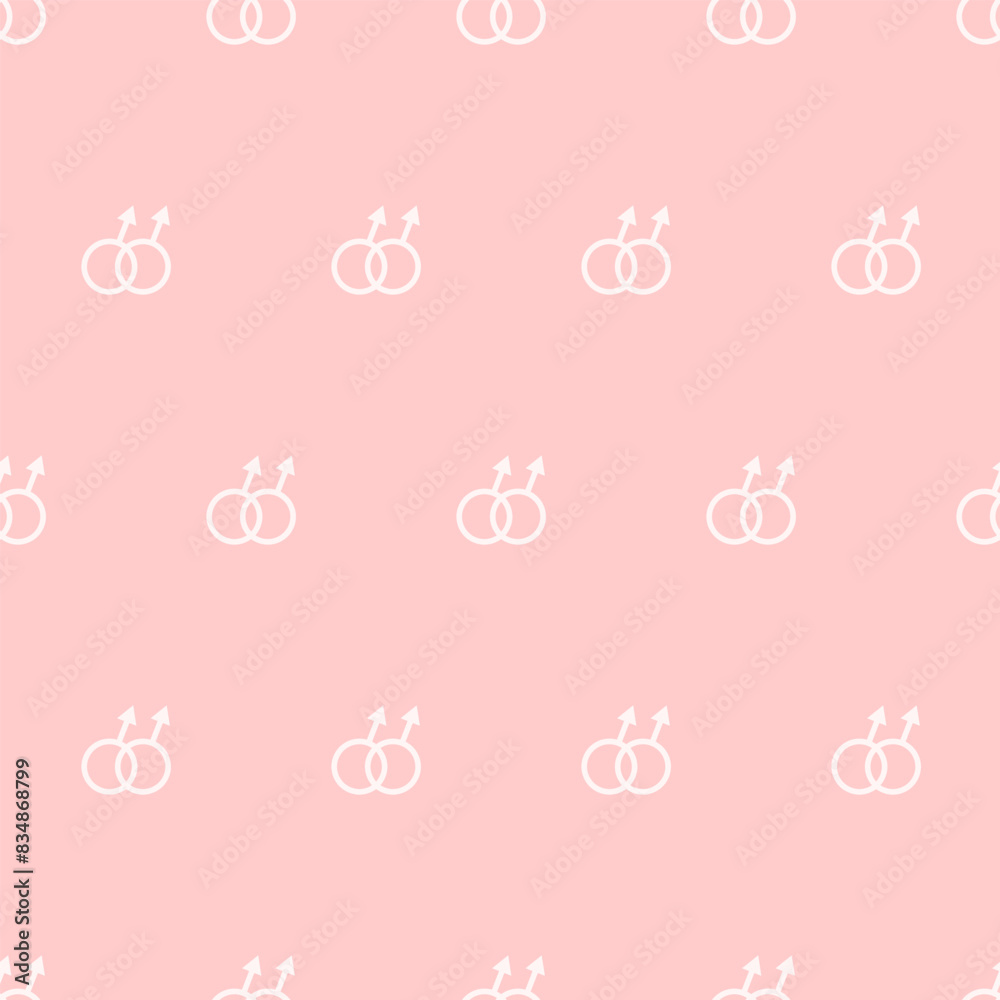 A simple seamless pattern with LGBTQ community symbols. Pink background.