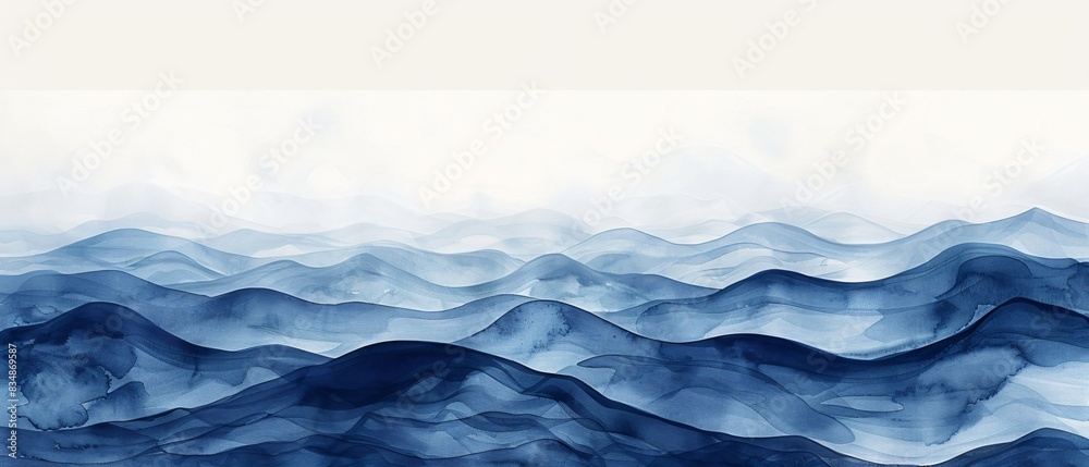 Fototapeta premium Close-up of blue ocean painting with waves