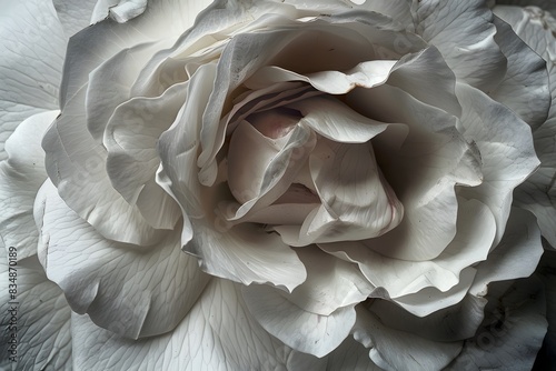 Beautiful delicate open bud of rose flower, close up. White pink color rose bloom. 