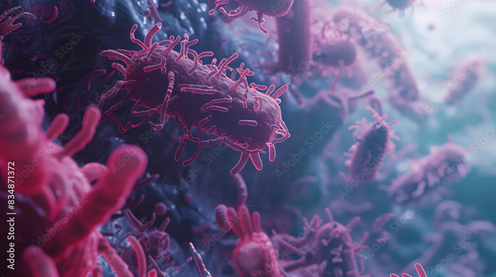 Fototapeta premium Accumulations of dangerous bacteria. The concept of life and activity, as bacteria actively multiply. Research of viruses